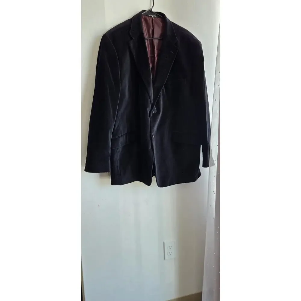 J. Ferrar Black Velvet Sport Coat Blazer SLIM FIT 100% Cotton Winter Dressy 48R